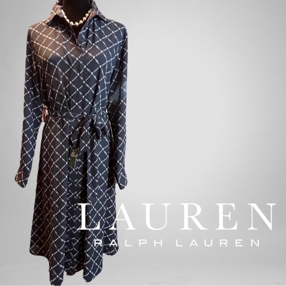 Ralph Lauren Dark Blue Patterned Long Sleeve Dress